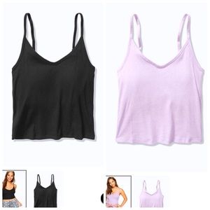 VS PINK Cropped Ribbed Brami (Black+Lilac Purple)